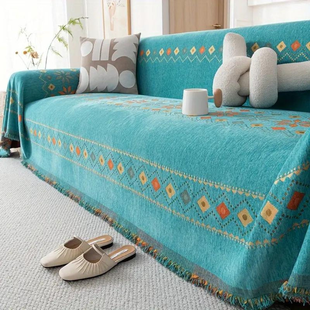 Boho Non-Slip Couch Cover with Tassels