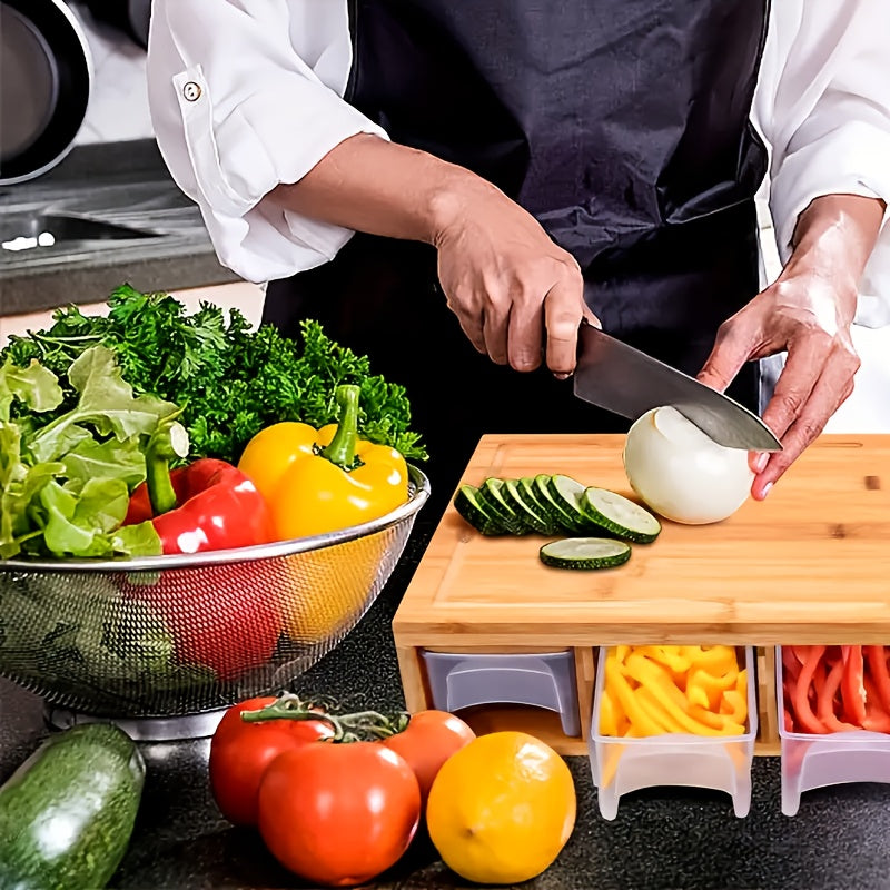 Bamboo Cutting Board with Storage Trays & Graters