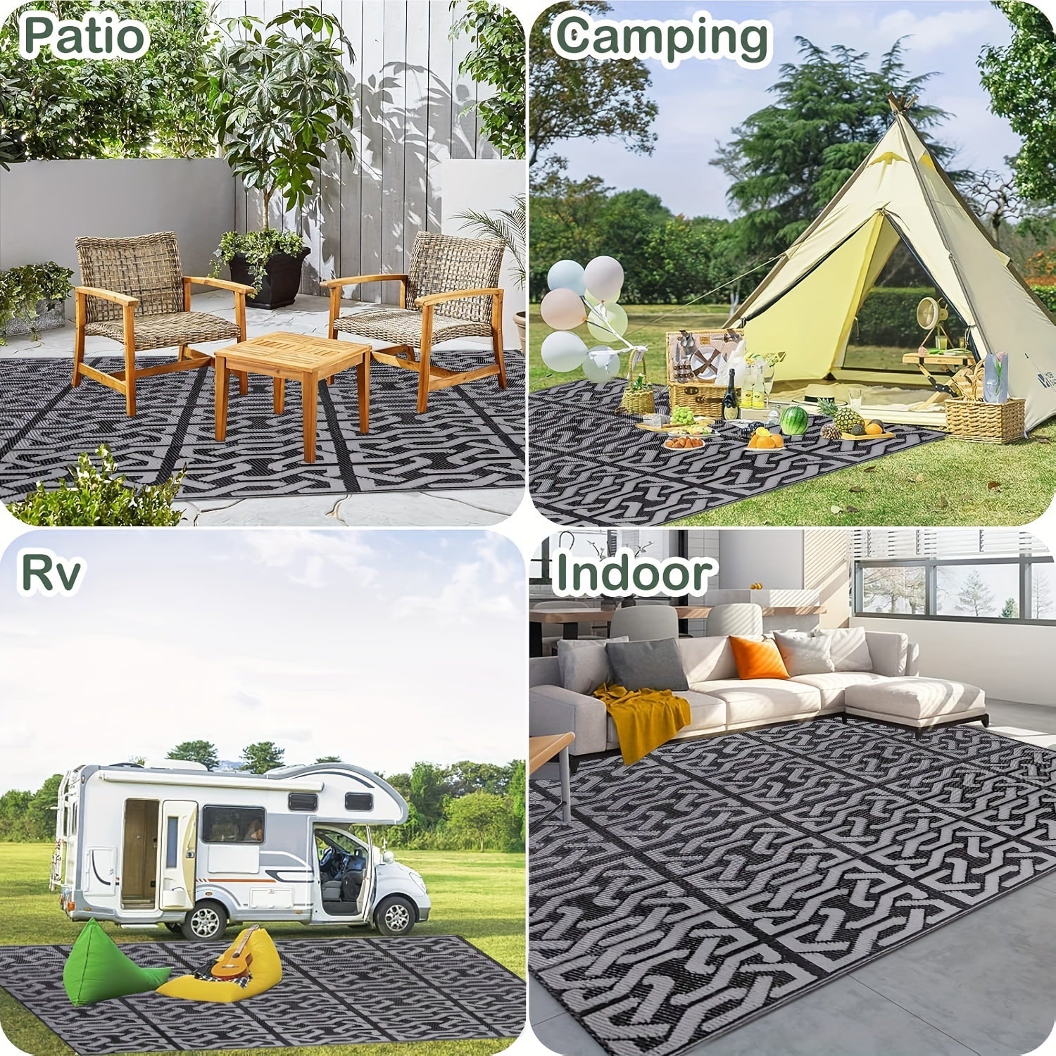 Reversible Outdoor Rug – Black & Grey