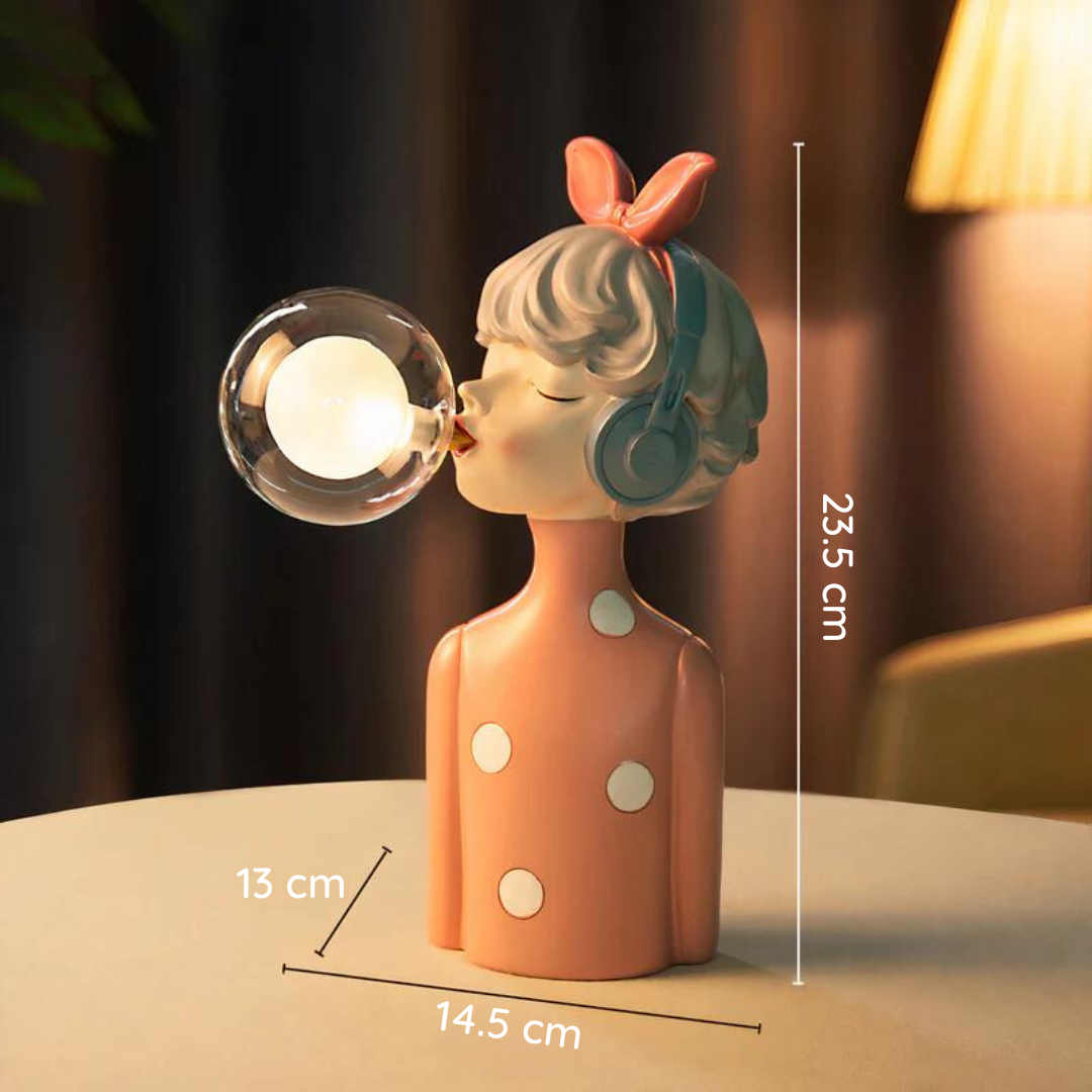 Wood & Glass Table Lamp with Fabric Shade