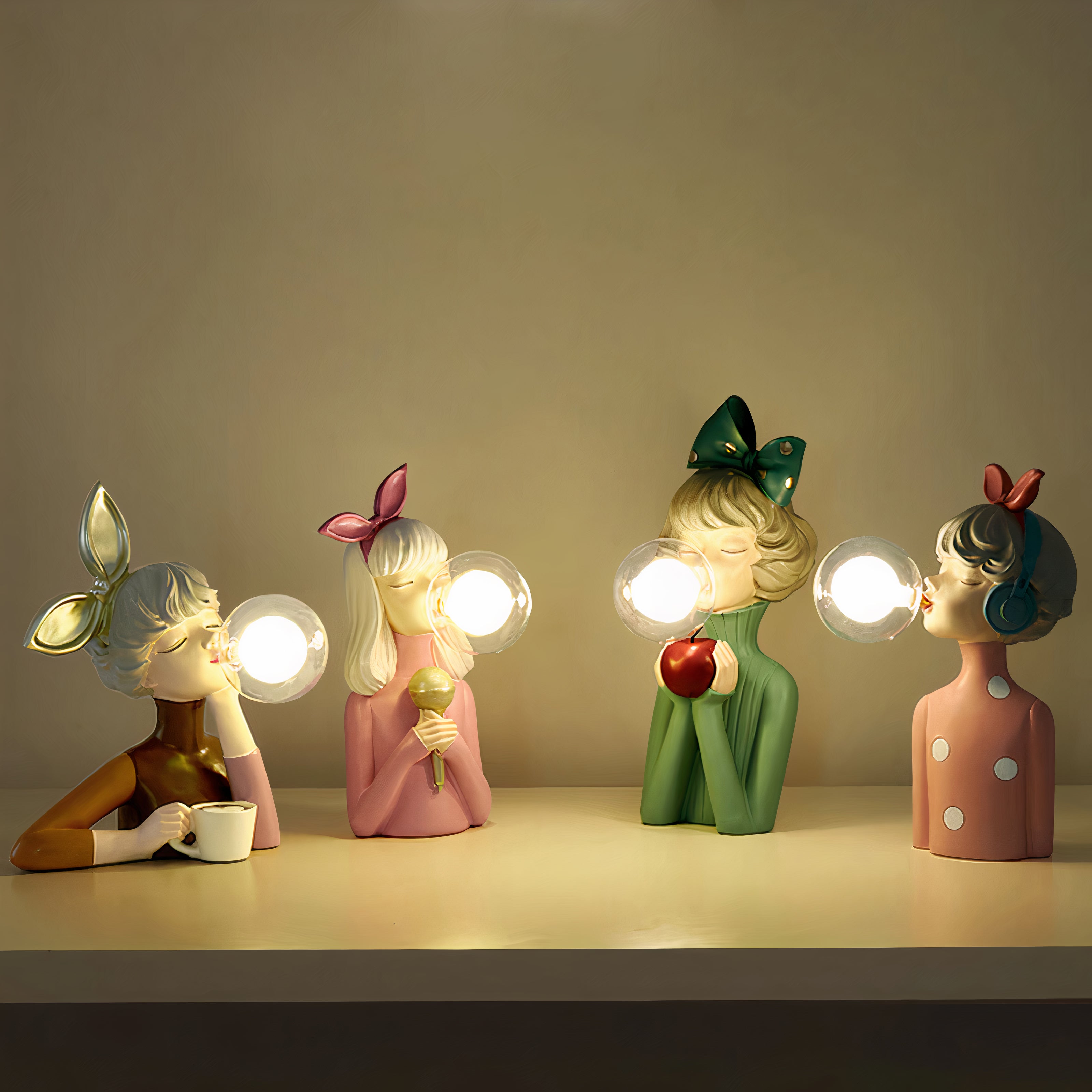 Wood & Glass Table Lamp with Fabric Shade
