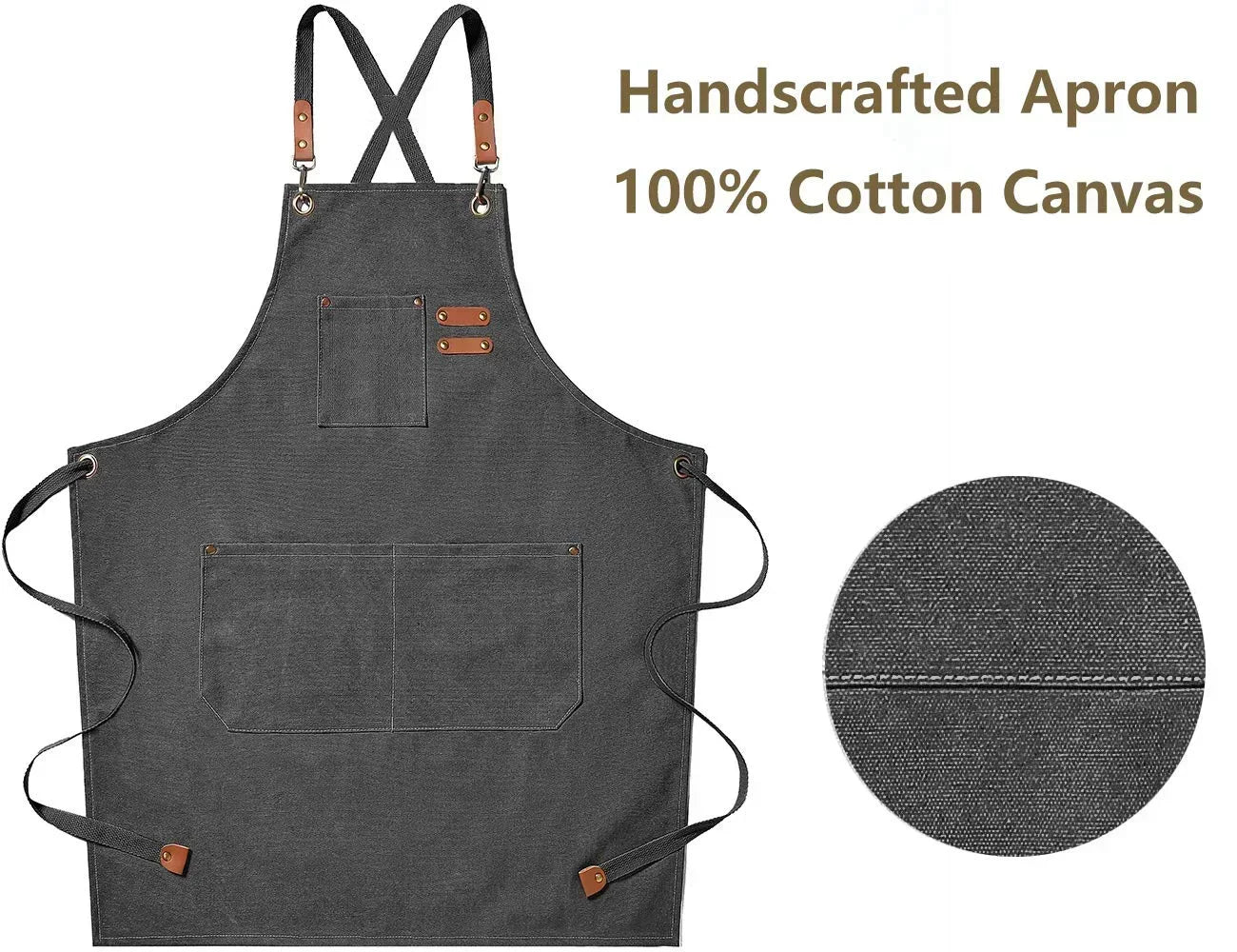 Unisex Canvas Kitchen Apron with Pockets