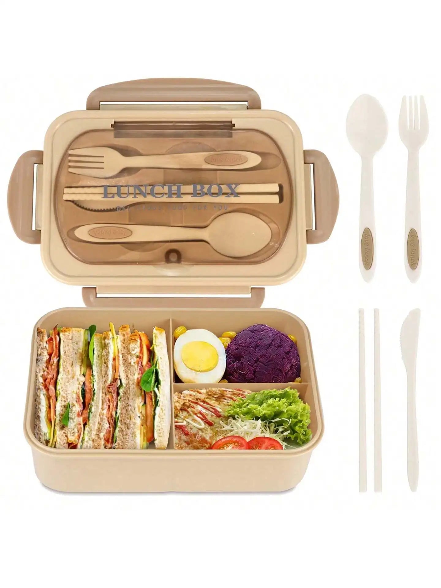 4-Compartment Bento Lunch Box with Utensils