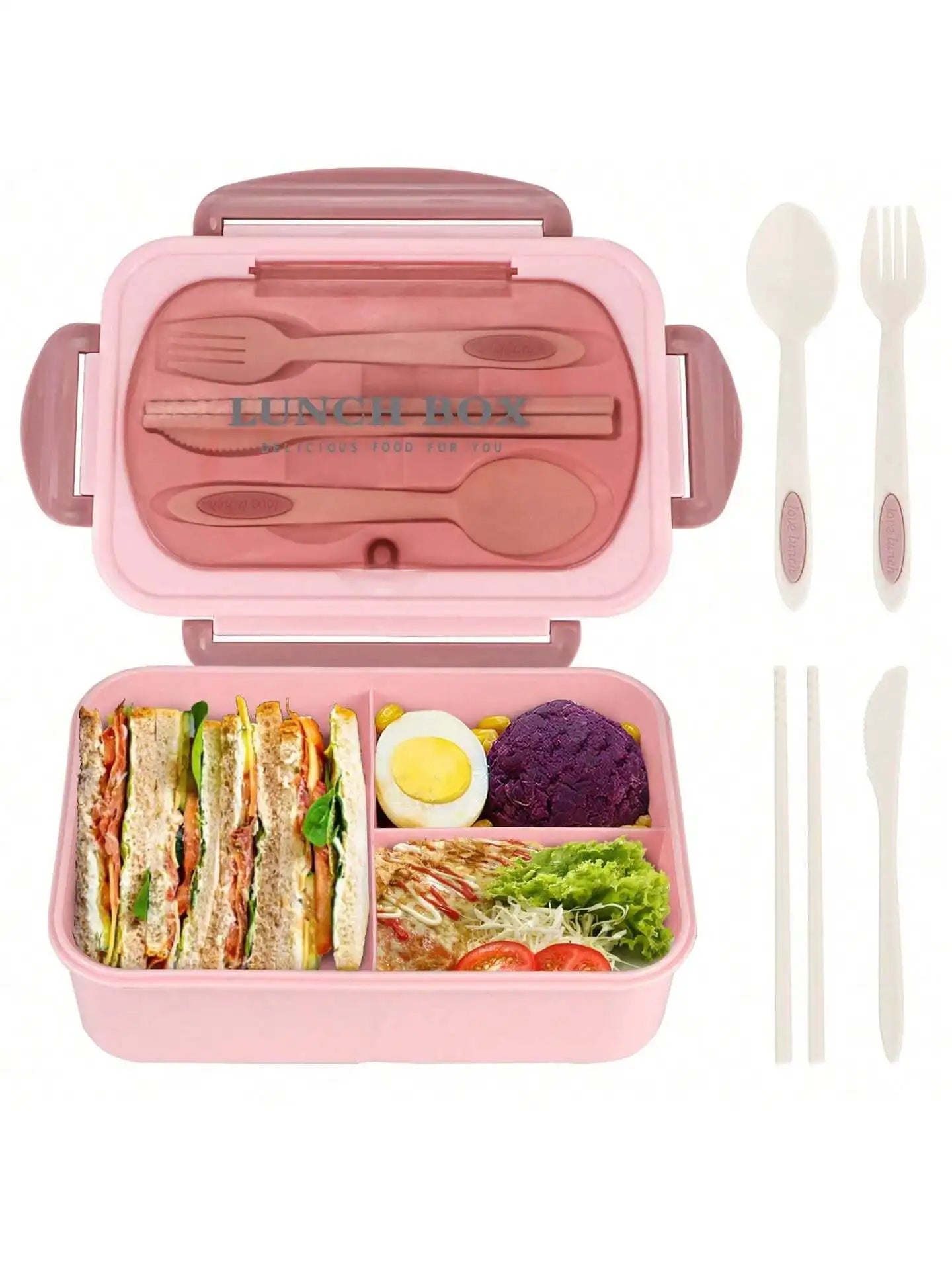 4-Compartment Bento Lunch Box with Utensils