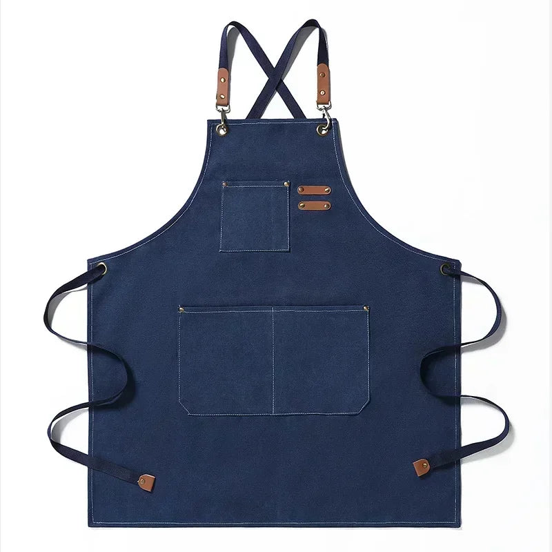 Unisex Canvas Kitchen Apron with Pockets