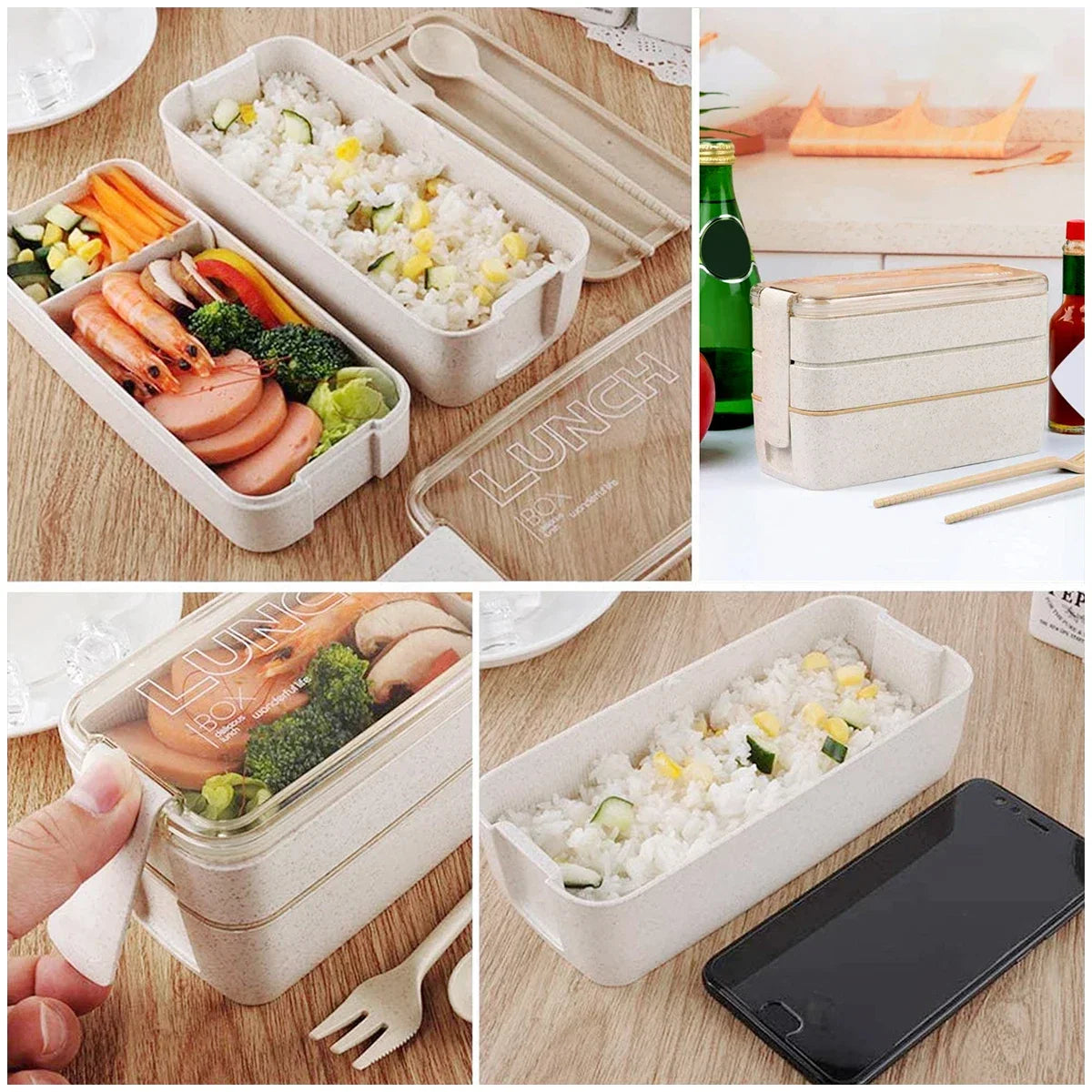 3-Tier Wheat Straw Bento Lunch Box