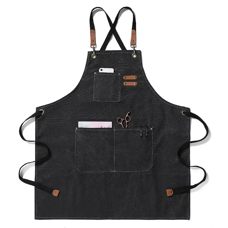 Unisex Canvas Kitchen Apron with Pockets