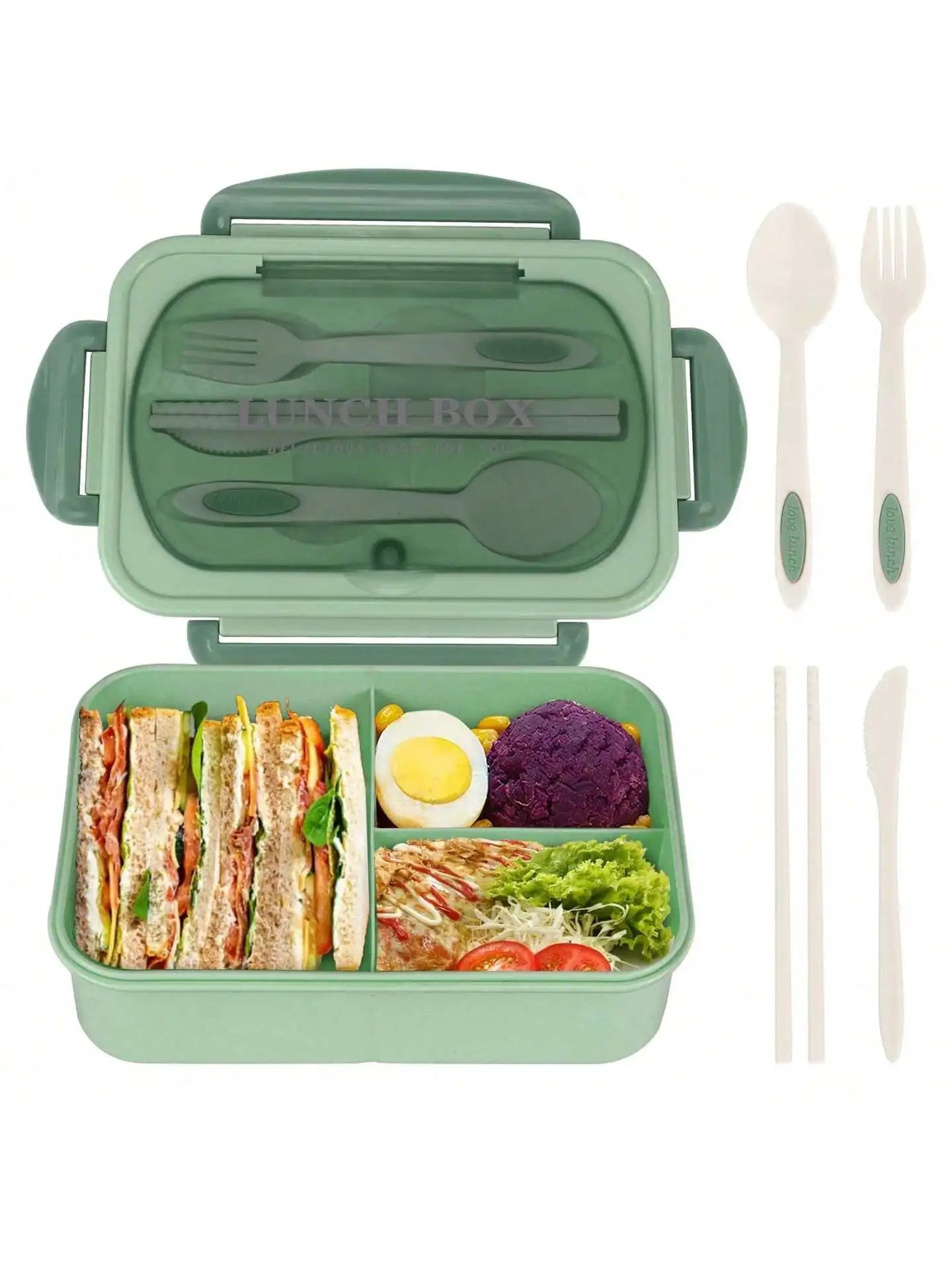 4-Compartment Bento Lunch Box with Utensils