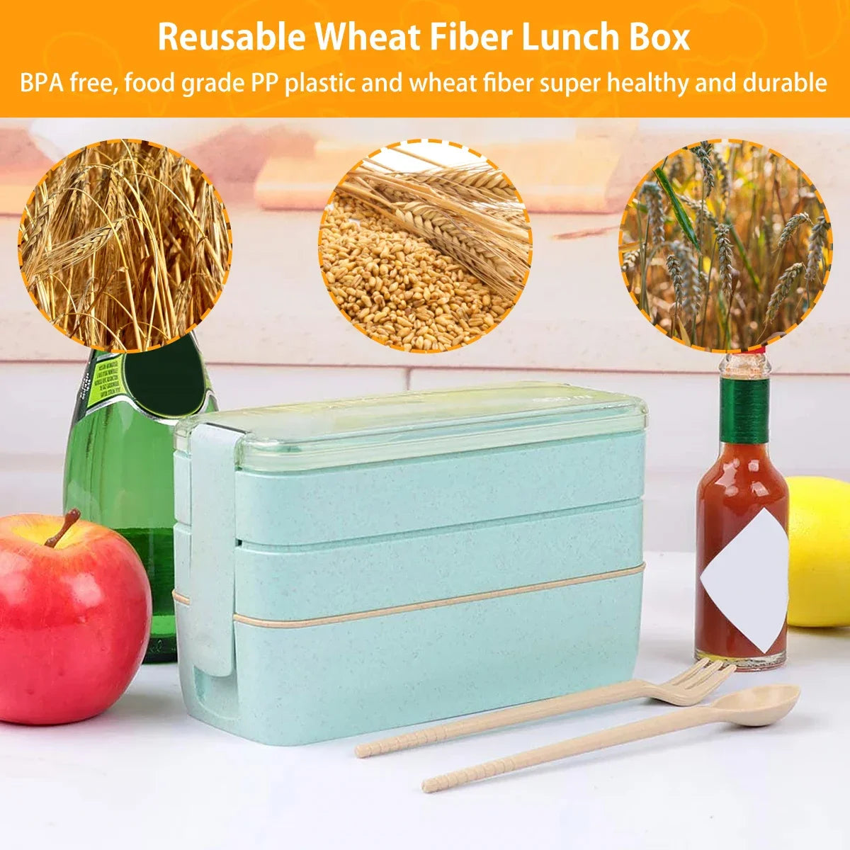3-Tier Wheat Straw Bento Lunch Box