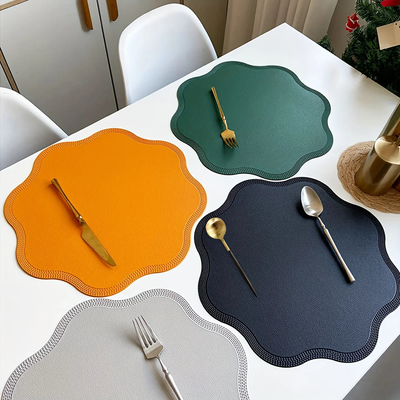 Round Embossed Faux Leather Placemats