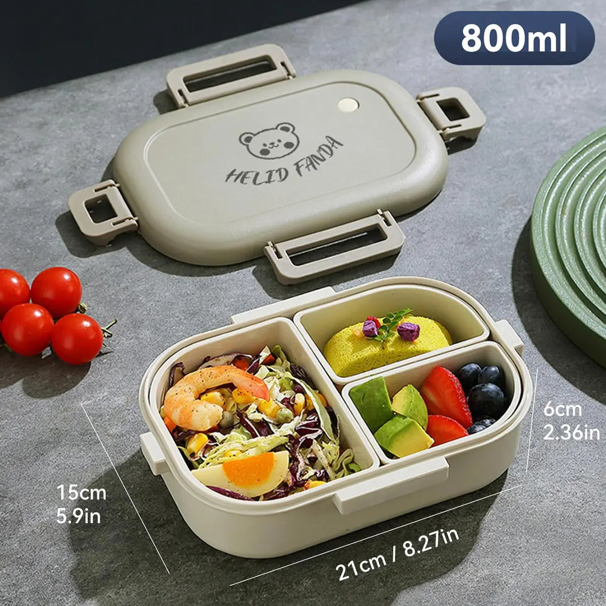 3-Compartment Portable Bento Lunch Box