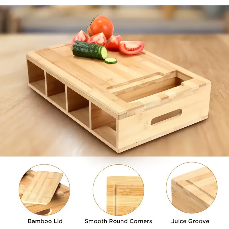 Bamboo Cutting Board with Storage Trays & Graters