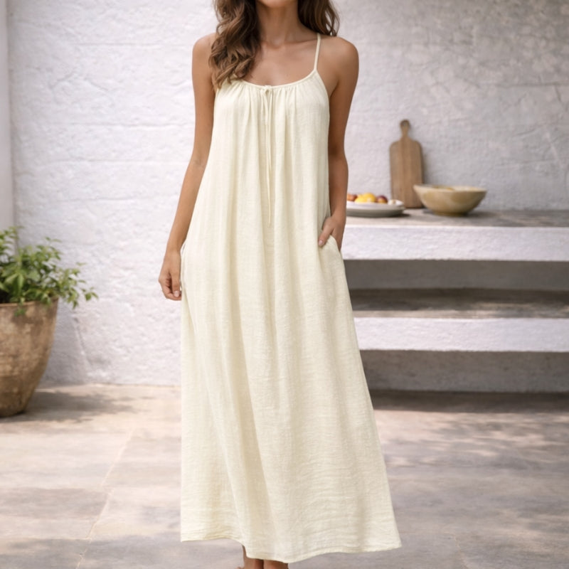 Sienna | Damen Trägerkleid Maxi Lang Leinen Sommer Strandkleid