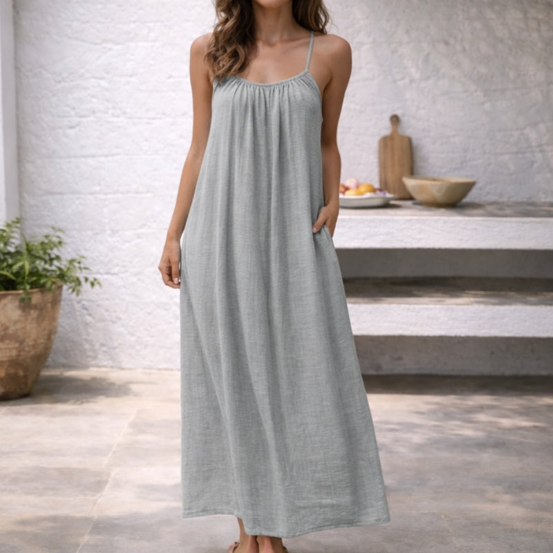 Sienna | Damen Trägerkleid Maxi Lang Leinen Sommer Strandkleid