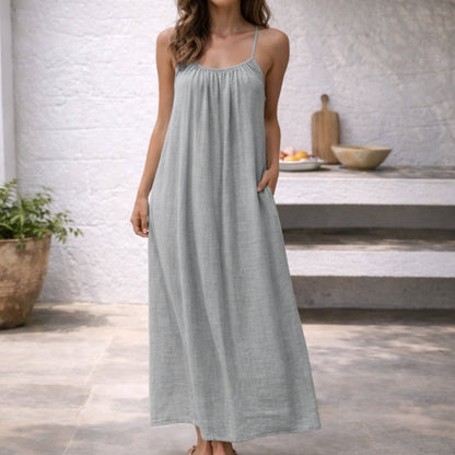 Sienna | Damen Trägerkleid Maxi Lang Leinen Sommer Strandkleid