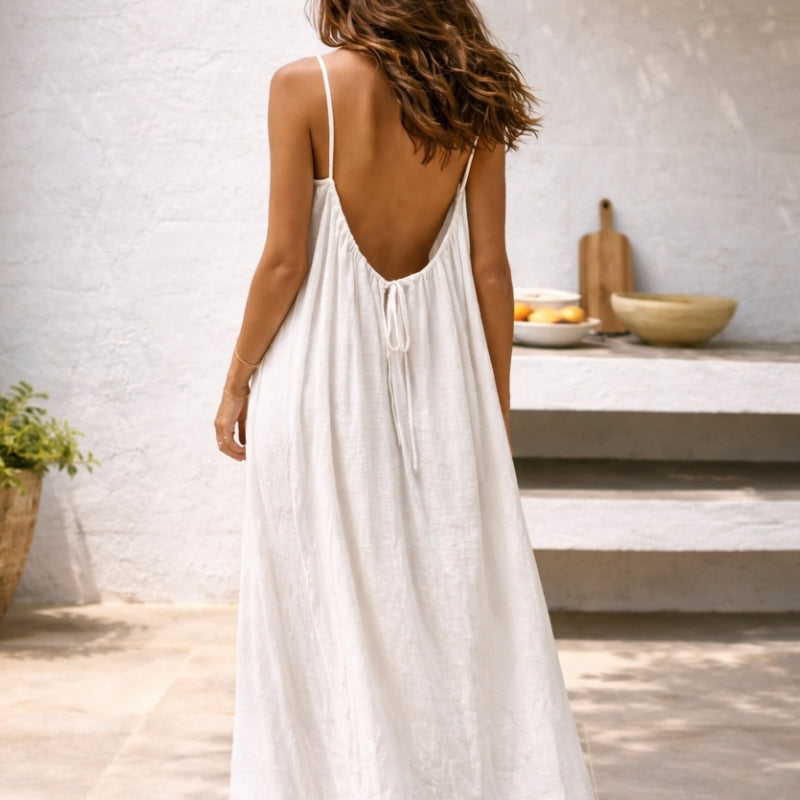 Sienna | Damen Trägerkleid Maxi Lang Leinen Sommer Strandkleid