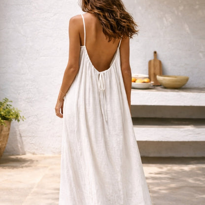 Sienna | Damen Trägerkleid Maxi Lang Leinen Sommer Strandkleid
