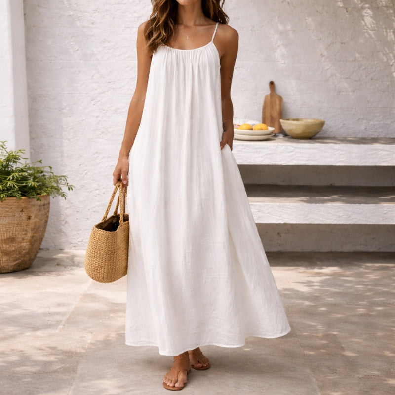 Sienna | Damen Trägerkleid Maxi Lang Leinen Sommer Strandkleid