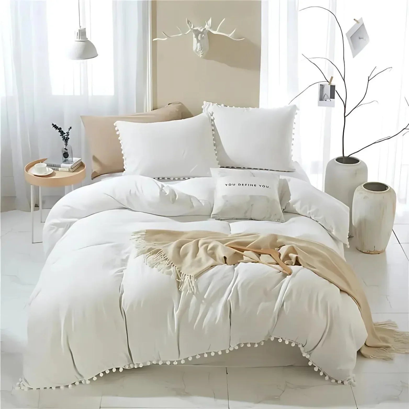 Pompom-Trim Quilt Cover Set