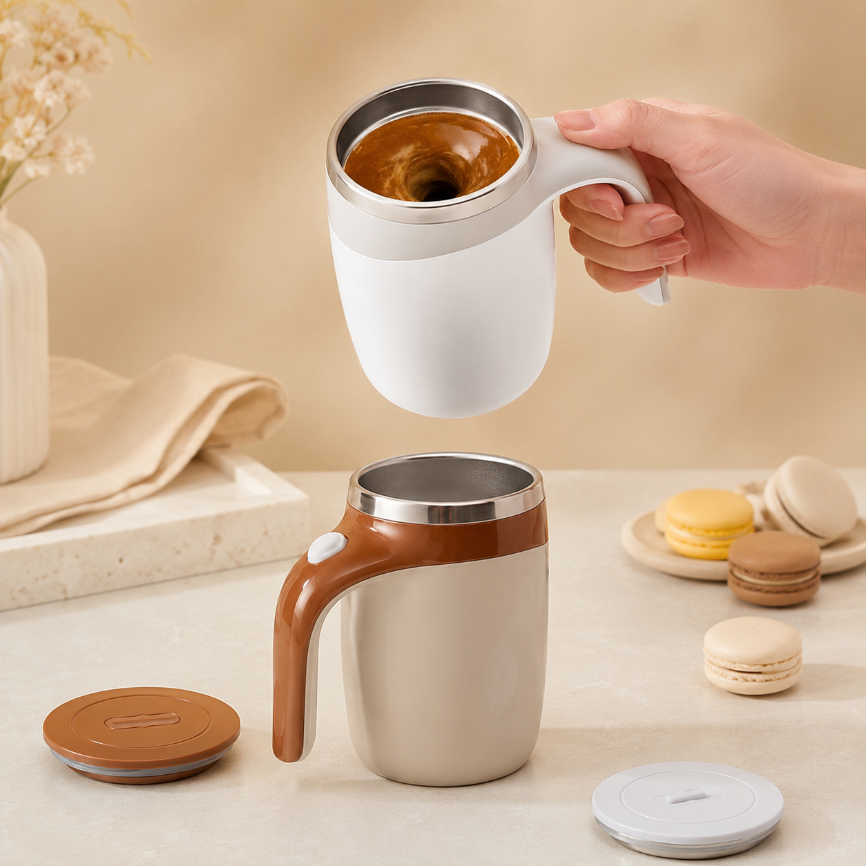 Self-Stirring Stainless Steel Mug