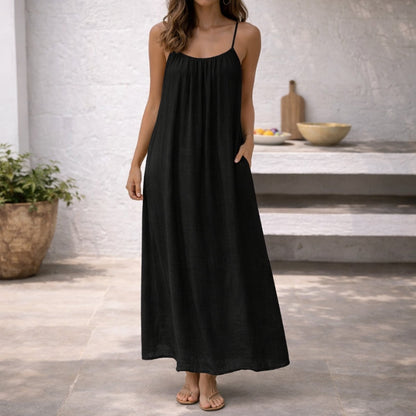 Sienna | Damen Trägerkleid Maxi Lang Leinen Sommer Strandkleid