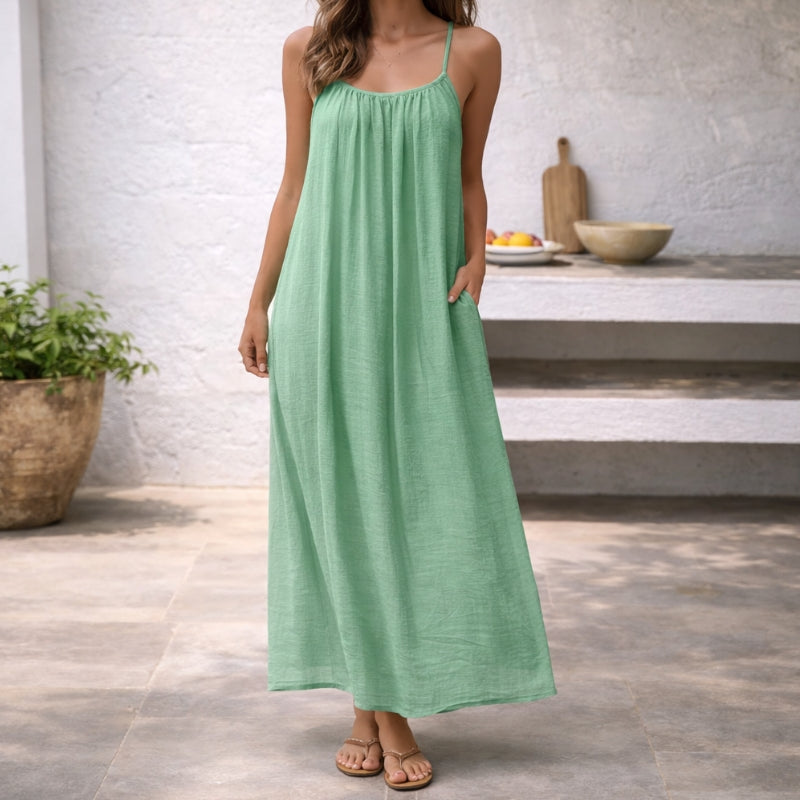 Sienna | Damen Trägerkleid Maxi Lang Leinen Sommer Strandkleid