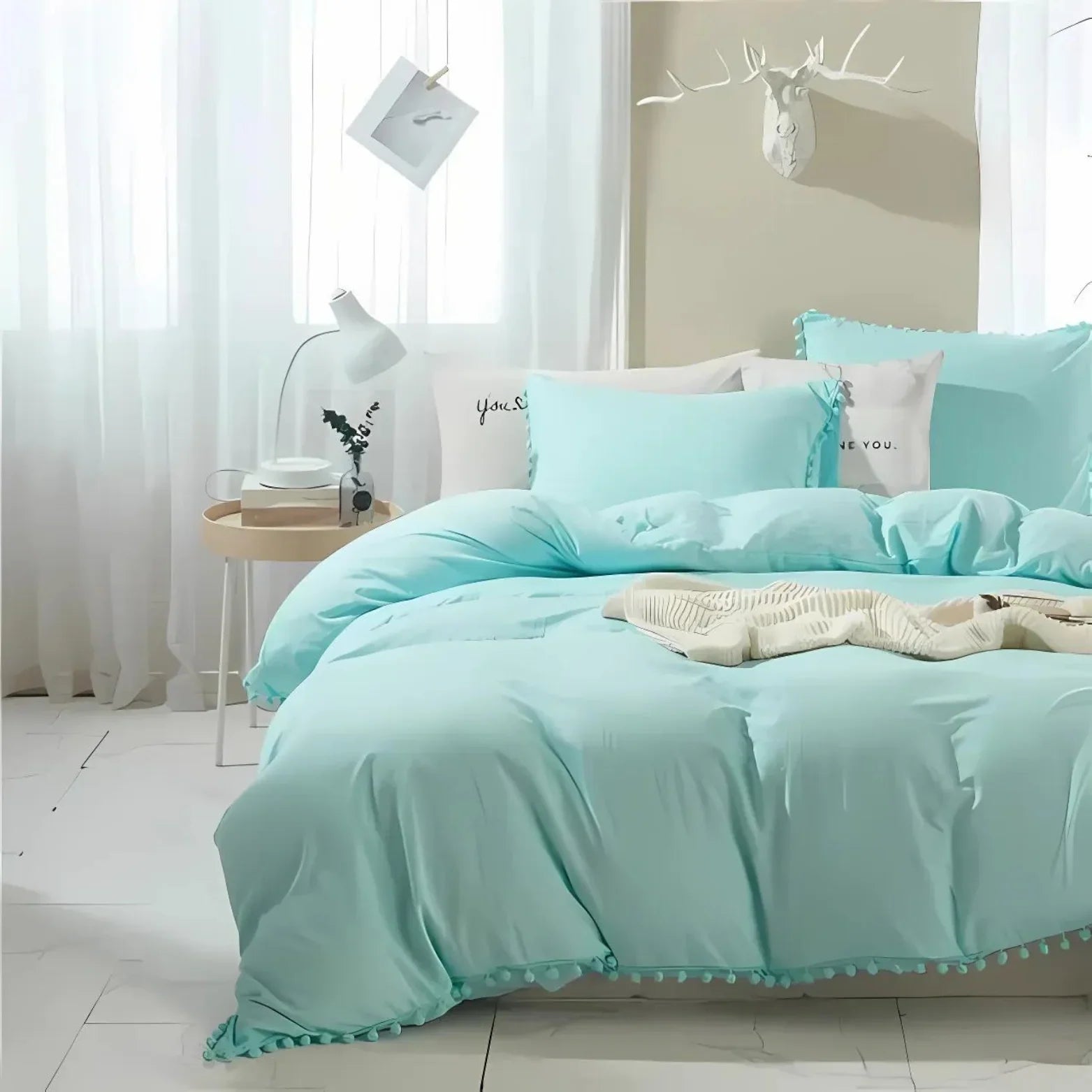 Pompom-Trim Quilt Cover Set