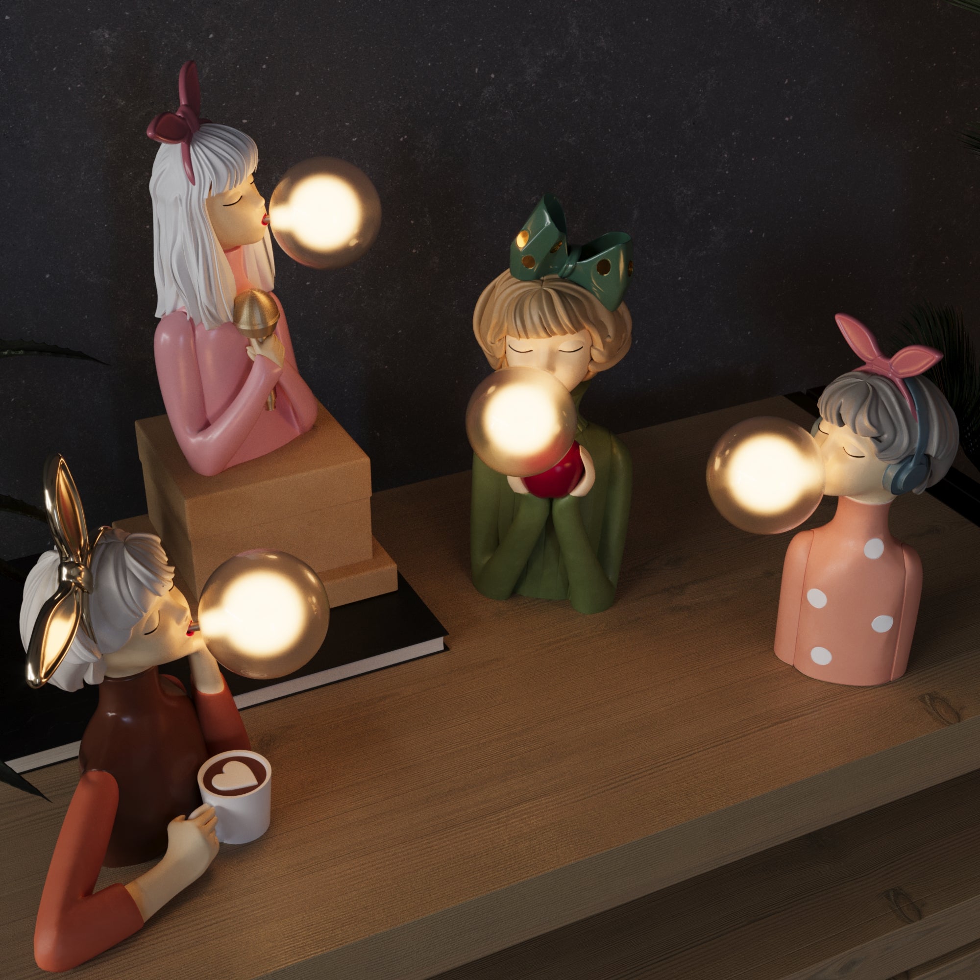 Wood & Glass Table Lamp with Fabric Shade