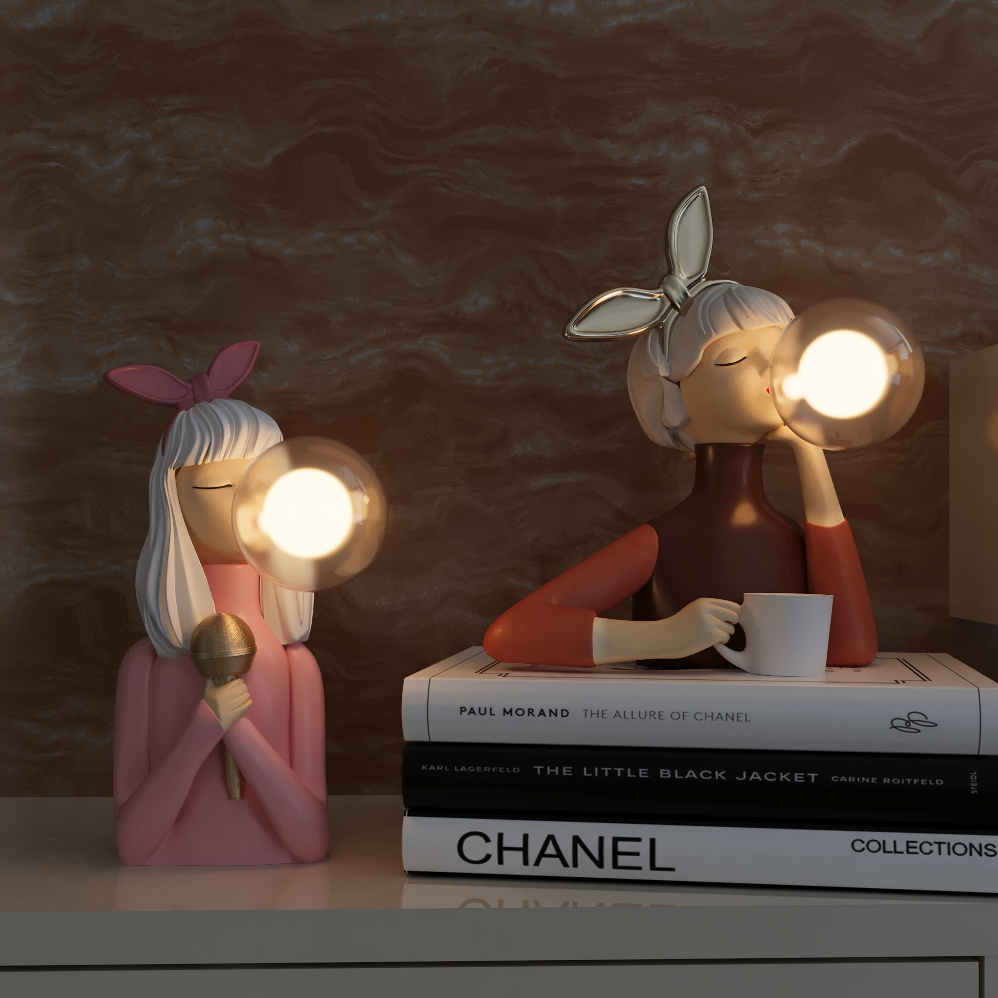 Wood & Glass Table Lamp with Fabric Shade