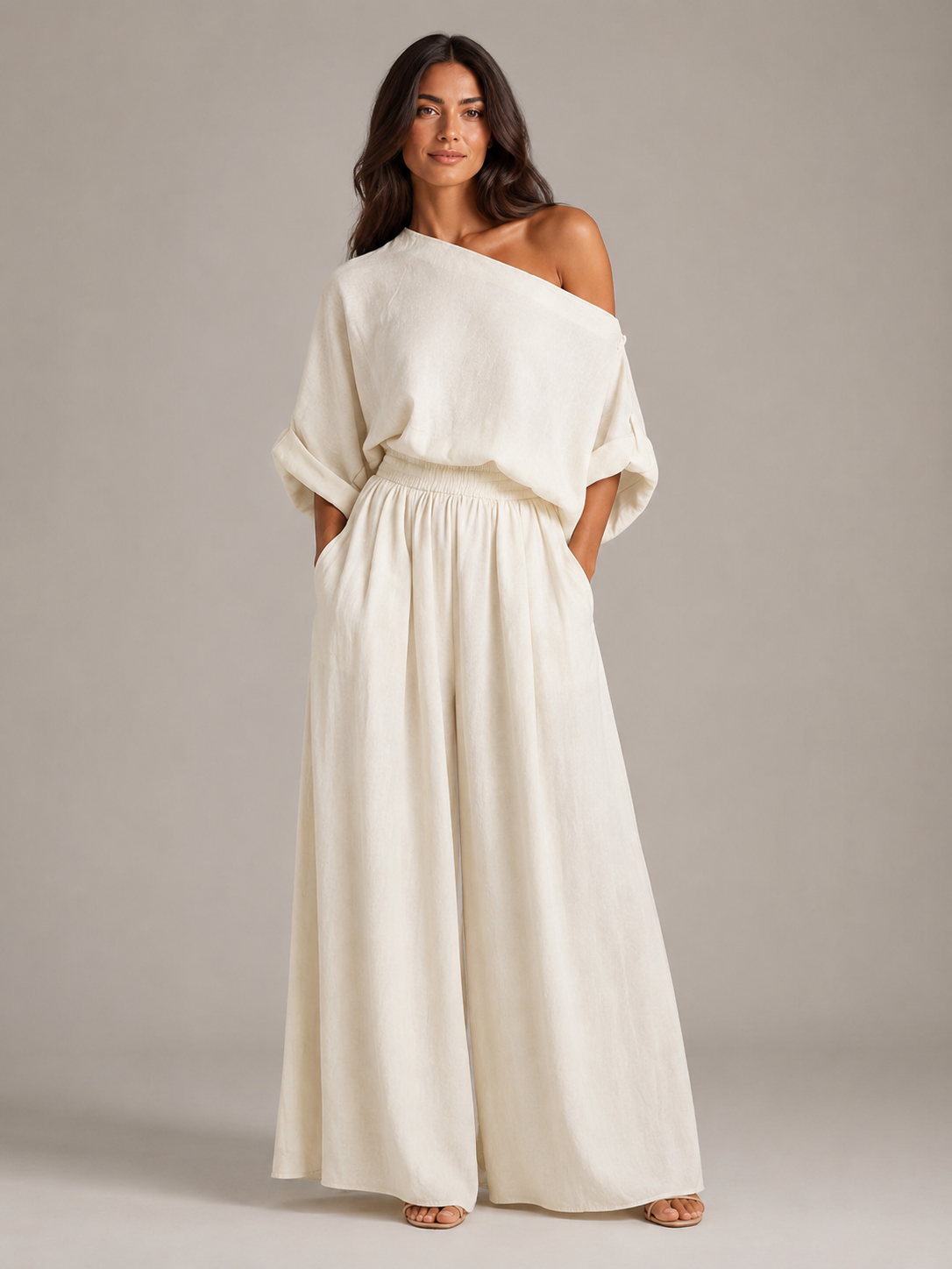 Usoa - Tweedelige one-shoulder set met wijde broek