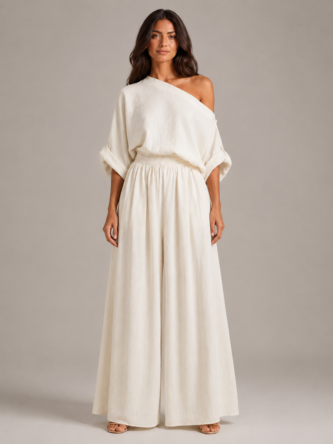 Usoa - Tweedelige one-shoulder set met wijde broek
