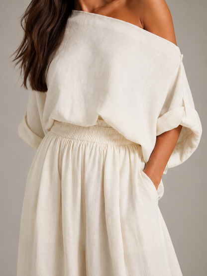 Usoa - Tweedelige one-shoulder set met wijde broek