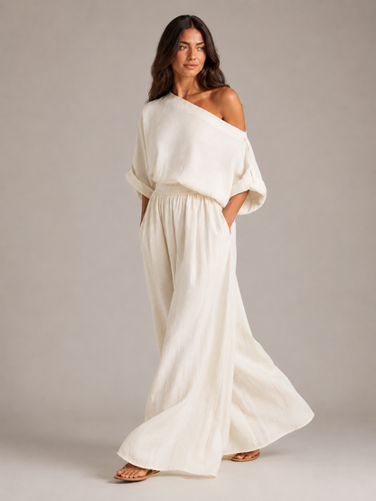Usoa - Tweedelige one-shoulder set met wijde broek