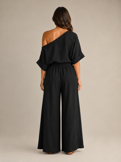 Usoa - Tweedelige one-shoulder set met wijde broek