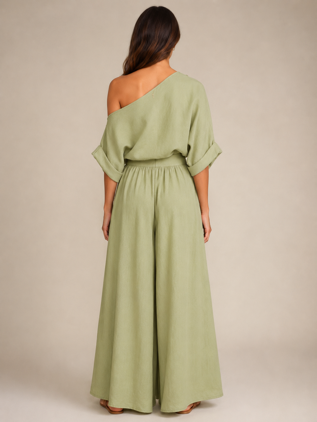 Usoa - Tweedelige one-shoulder set met wijde broek