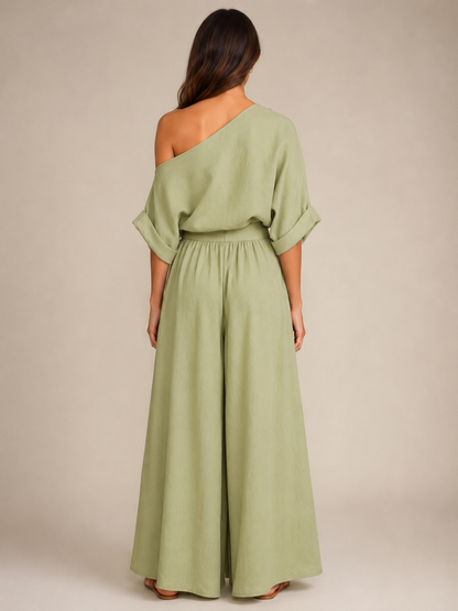 Usoa - Tweedelige one-shoulder set met wijde broek