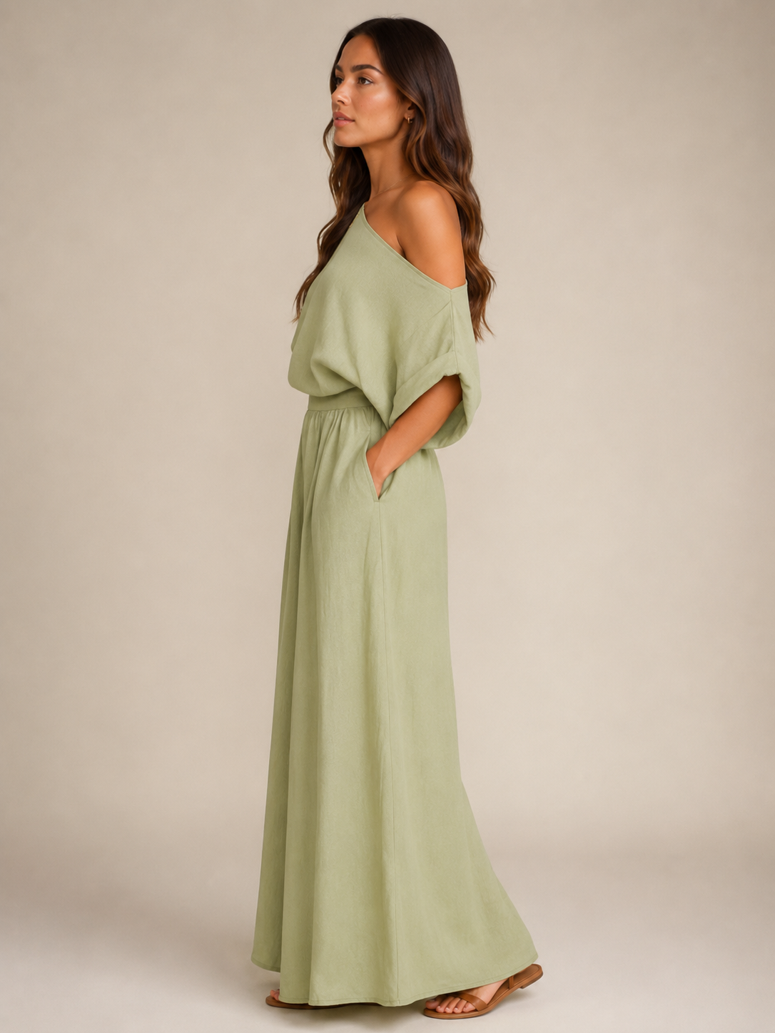Usoa - Tweedelige one-shoulder set met wijde broek