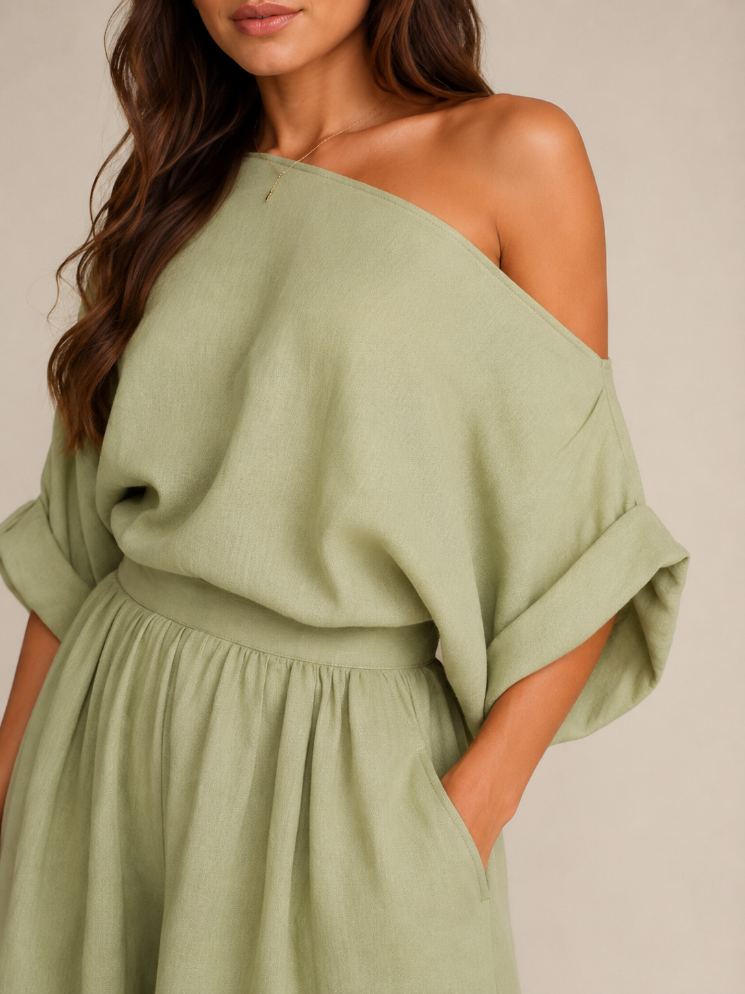 Usoa - Tweedelige one-shoulder set met wijde broek