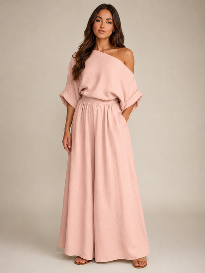 Usoa - Tweedelige one-shoulder set met wijde broek
