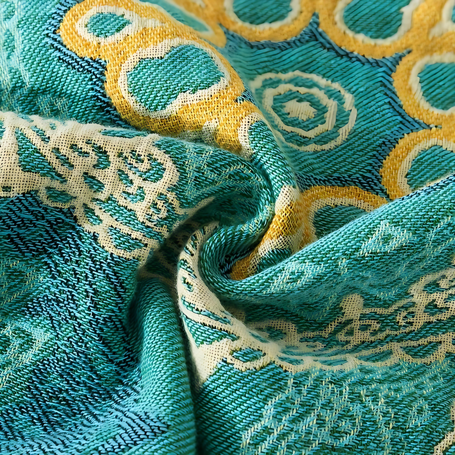 Boho Teal & Gold Cotton Blanket