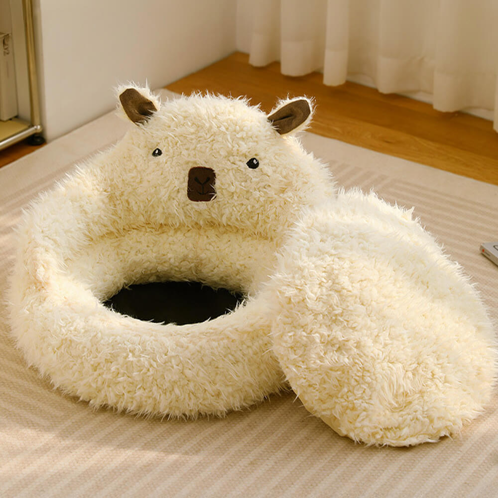 Alpaca-Shaped Plush Dog Bed