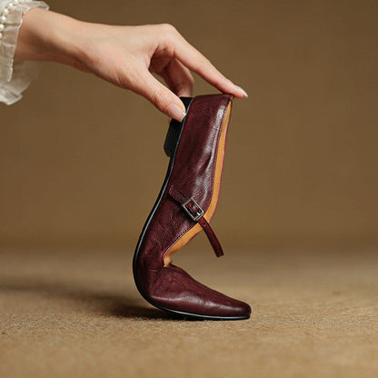Nora | Damen Leder Mules Spitze Zehenpartie Mary Jane Riemchen Flats