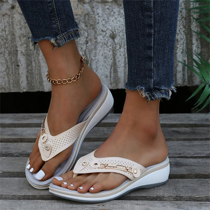 Jessna | Damen Keilsandalen Zehensteg Plateausohle Sommer