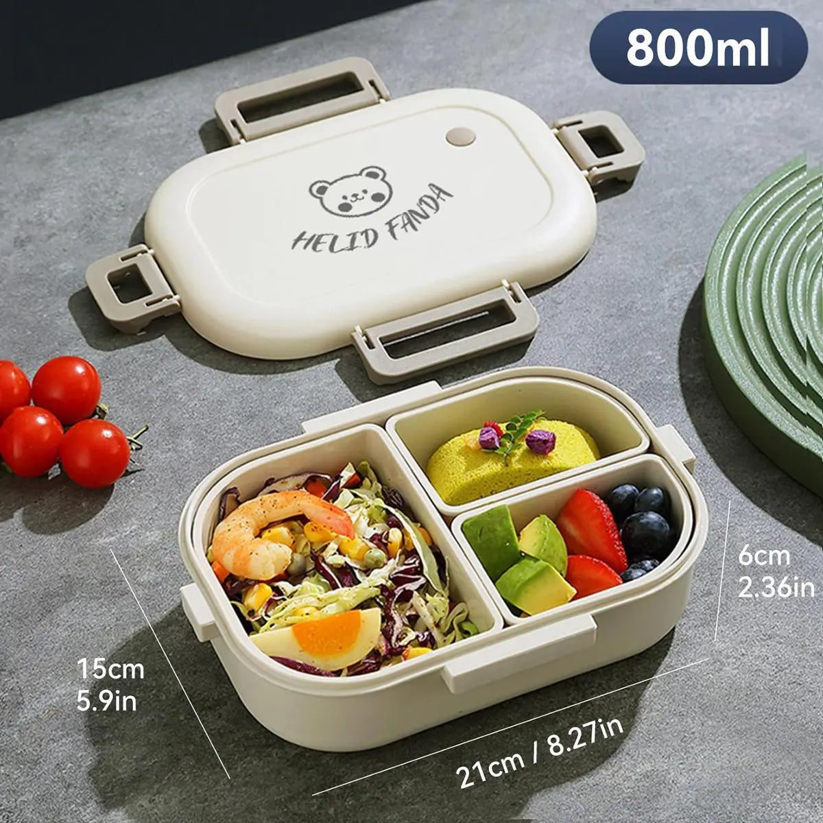 3-Compartment Portable Bento Lunch Box