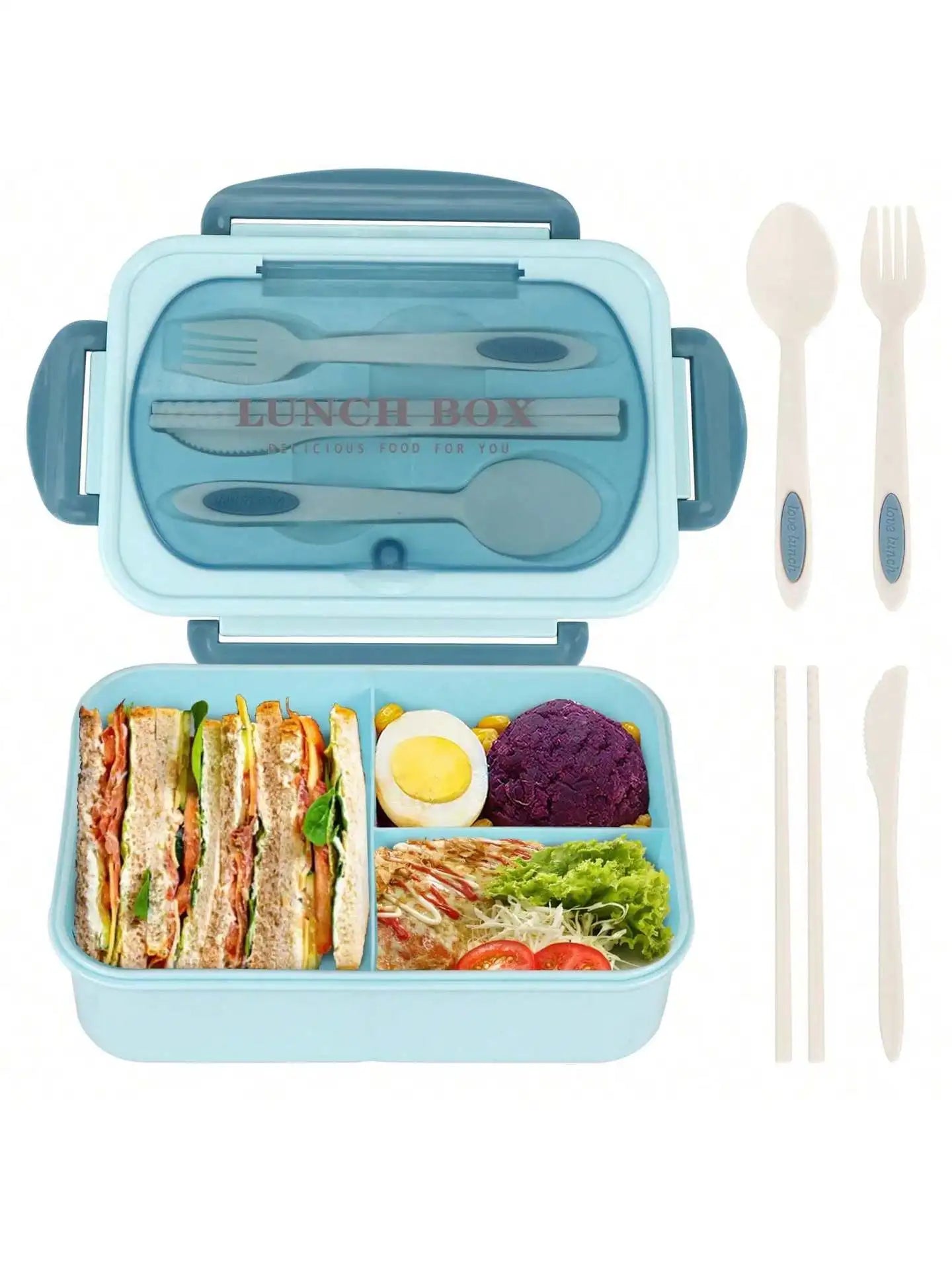 4-Compartment Bento Lunch Box with Utensils