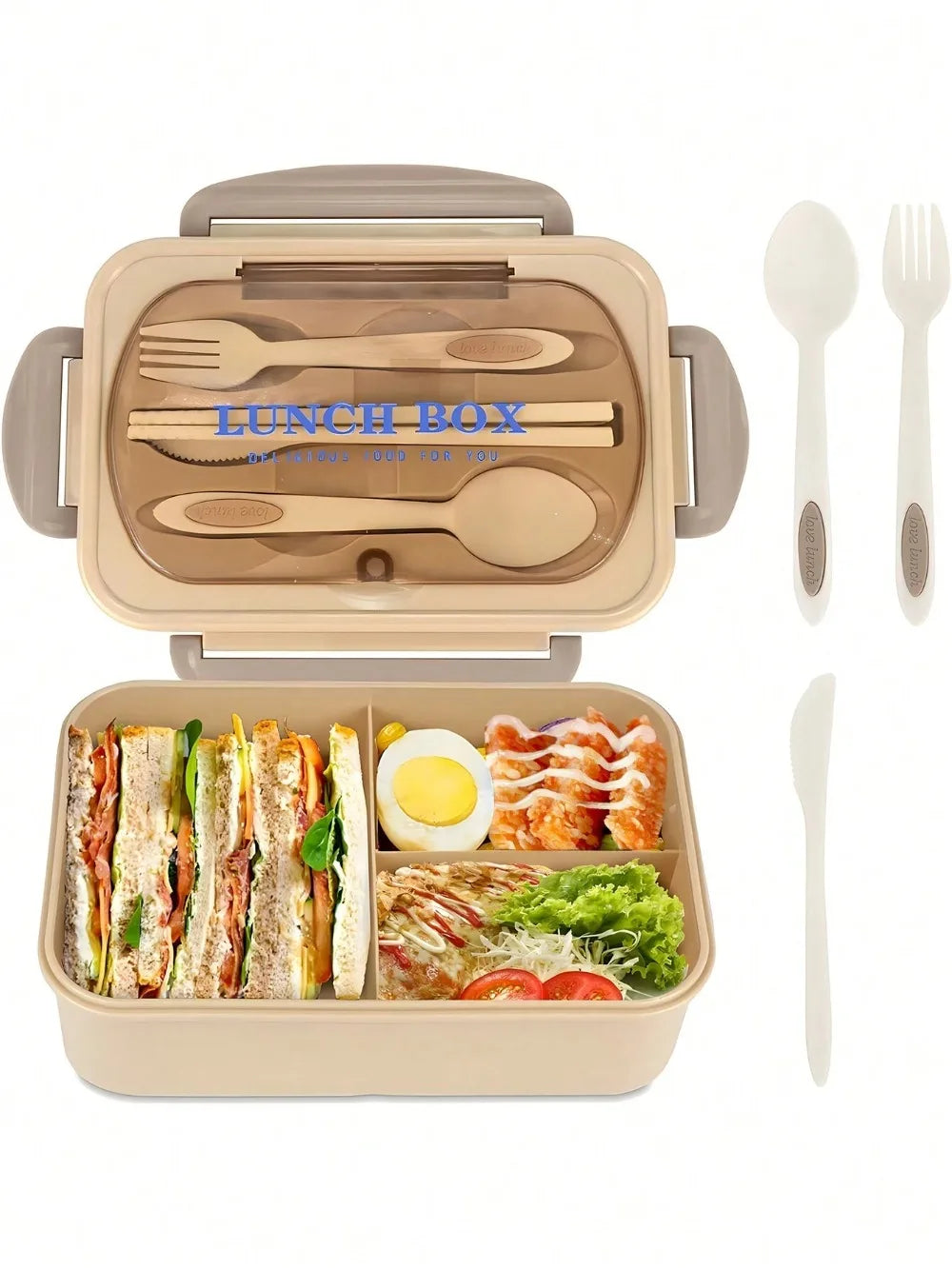 4-Compartment Bento Lunch Box with Utensils