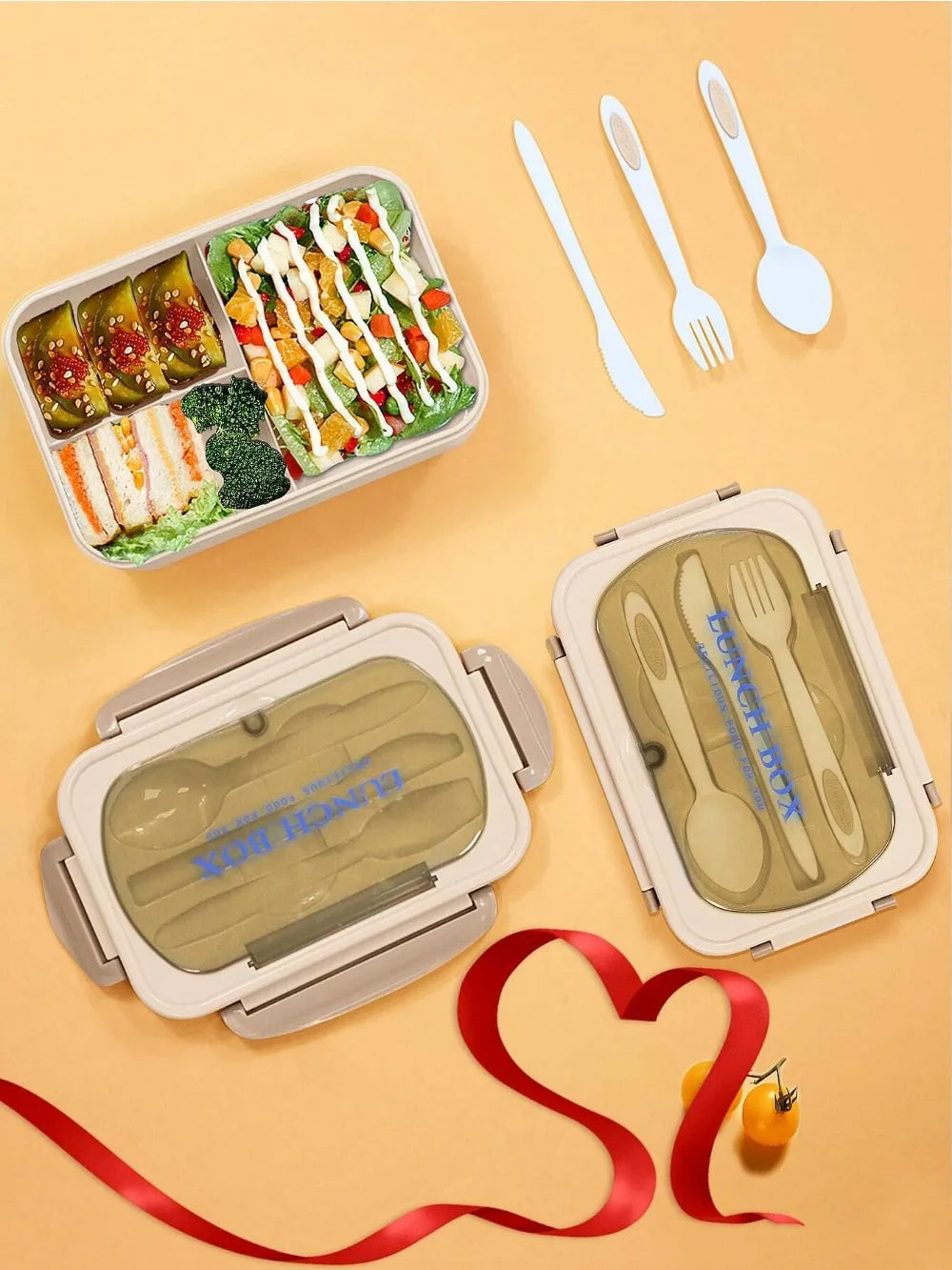 4-Compartment Bento Lunch Box with Utensils