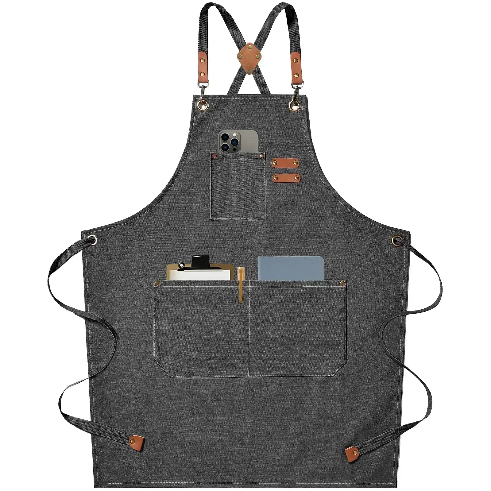 Unisex Canvas Kitchen Apron with Pockets