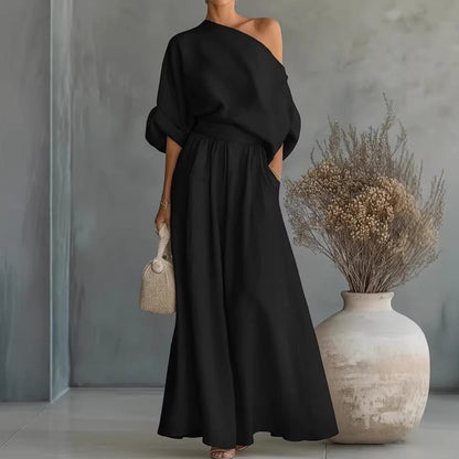 Sophia Reynolds | One Shoulder Linen Maxi Set For Women