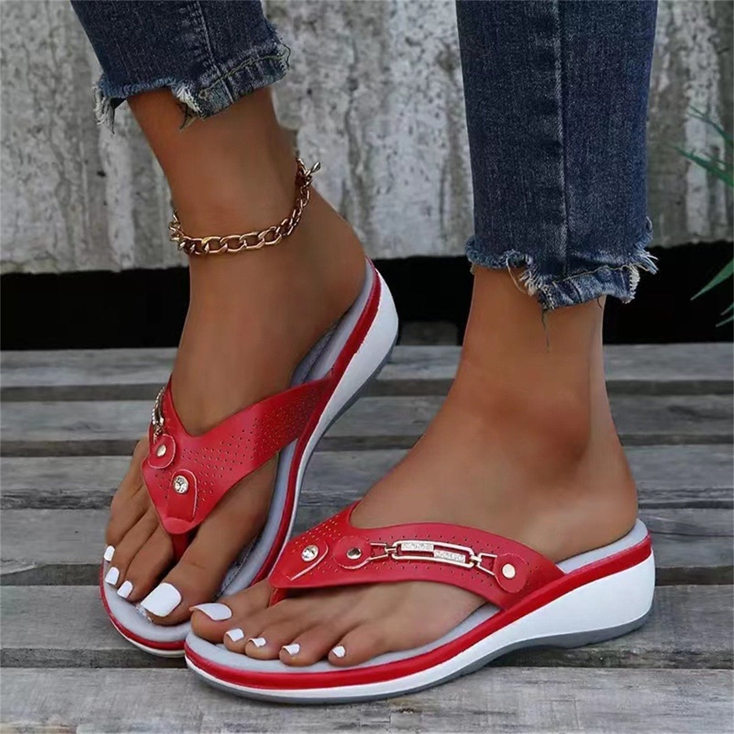 Jessna | Damen Keilsandalen Zehensteg Plateausohle Sommer